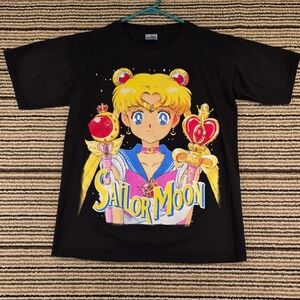SAILOR MOON Anime Thessh Black Cotton Double Sided Medium Mens T‎ Shirt RARE